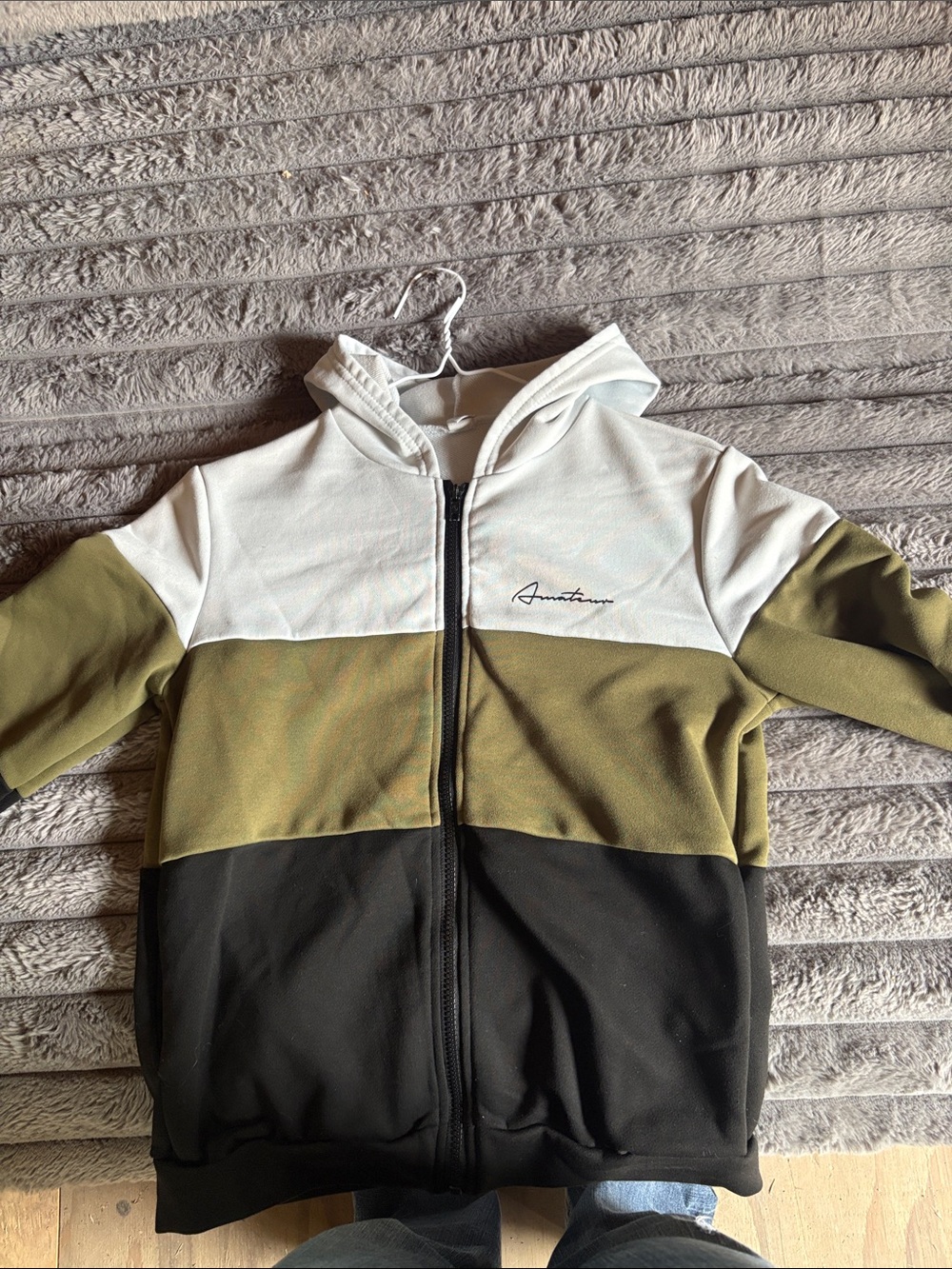 SHEIN White Olive & Black Colorblock Zip-Up Hoodie
